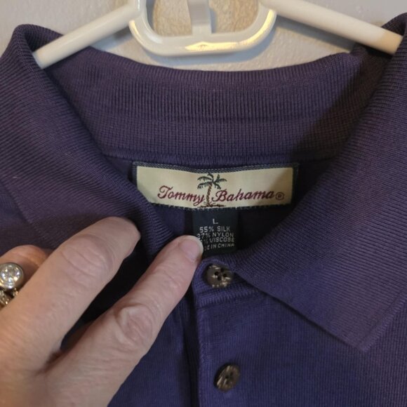 EUC Tommy Bahama Purple Silk Cotton Blend Short Sleeve Polo Size Large - Picture 3 of 3
